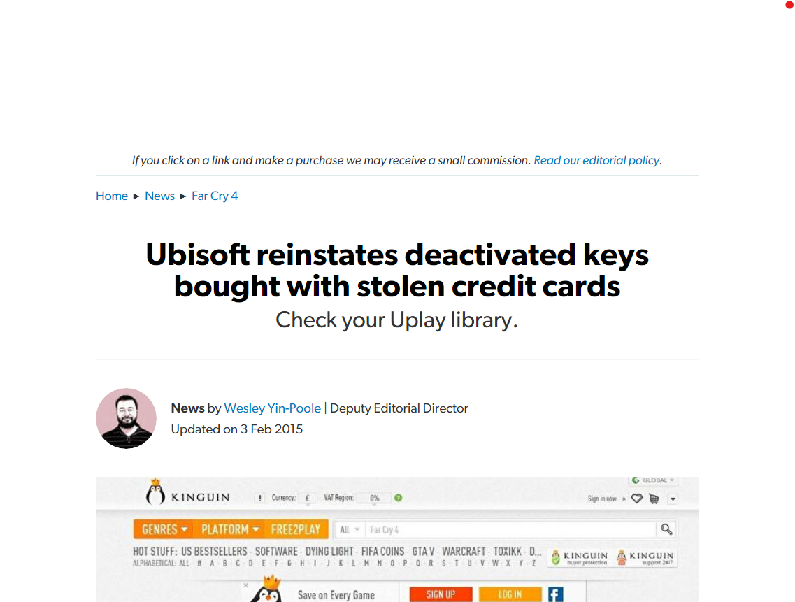 Rzadki przypadek kiedy Ubisoft oddaje gry kupione za pieniądze ze skradzionych kart kredytowych